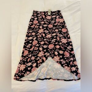 Women’s Black Floral Midi Skirt with Pink Print